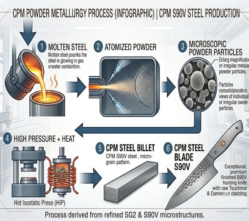 Crucible Particle Metallurgy process used to manufacture CPM S90V steel