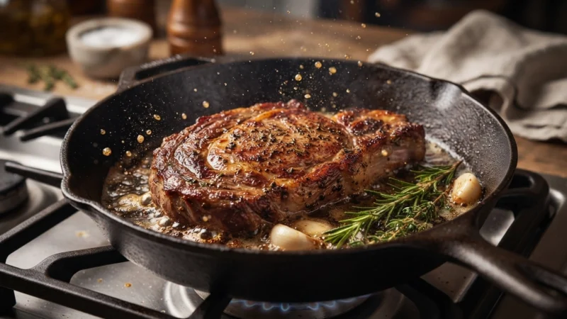 Searing the Garlic Butter steak