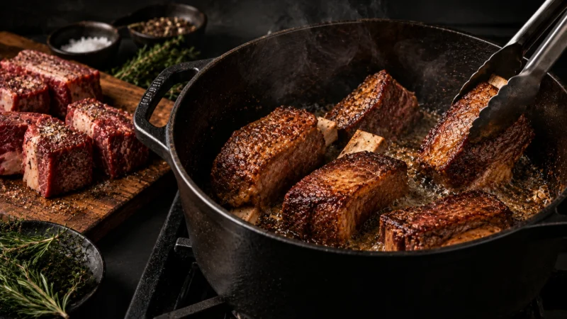 Searing the Short Ribs