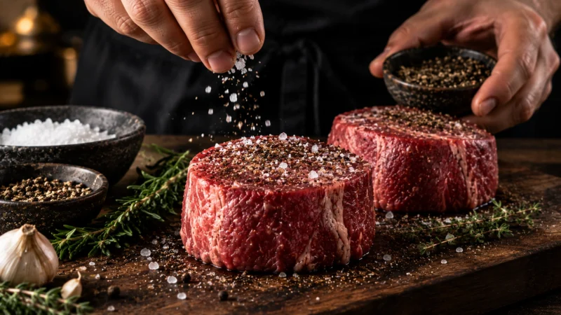 Seasoning the steak