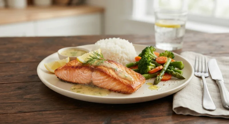 Served Pan-Seared Salmon