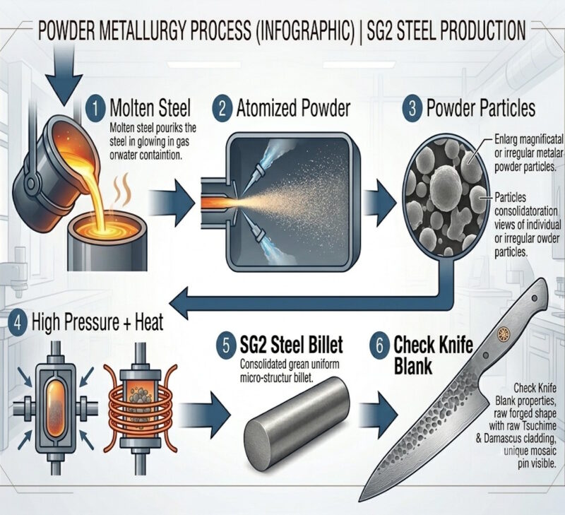 Powder metallurgy process used to manufacture SG2 stainless steel