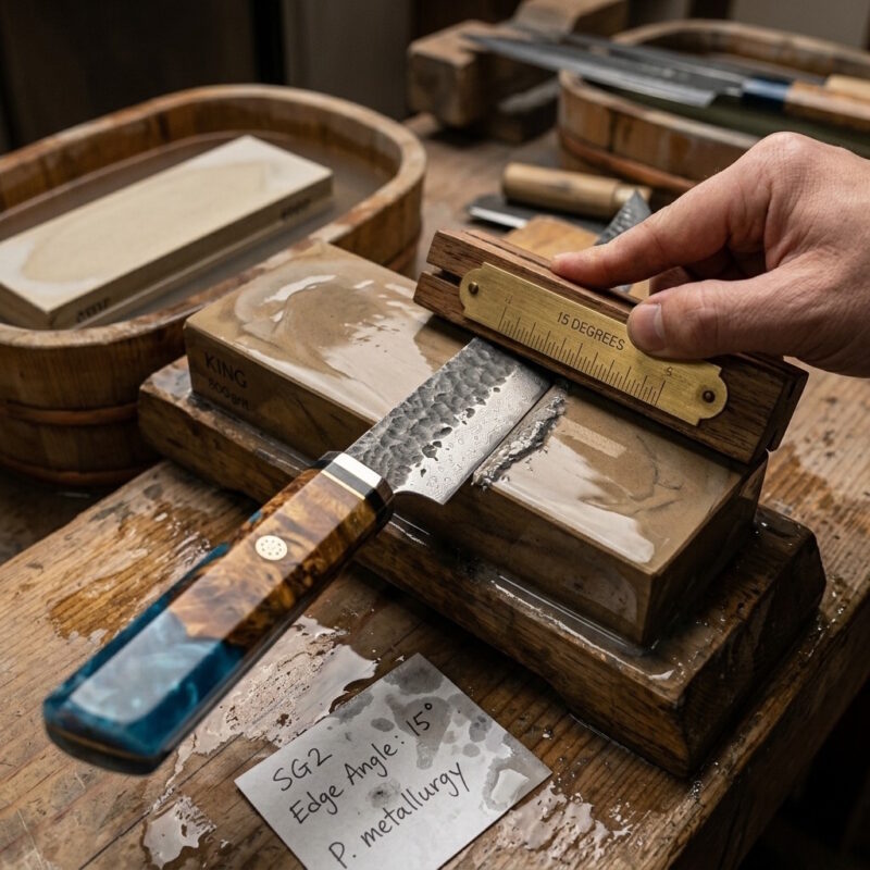 Sharpening an SG2 steel kitchen knife using Japanese water stones