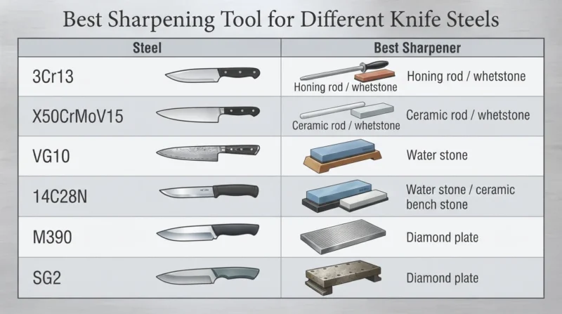 Best sharpening tools matched to different knife steels