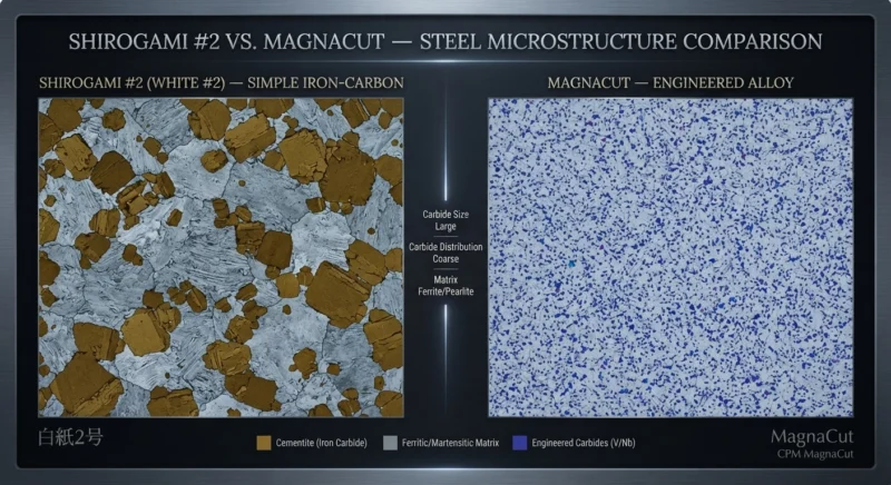 Shirogami #2 vs MagnaCut Steel composition microstructure