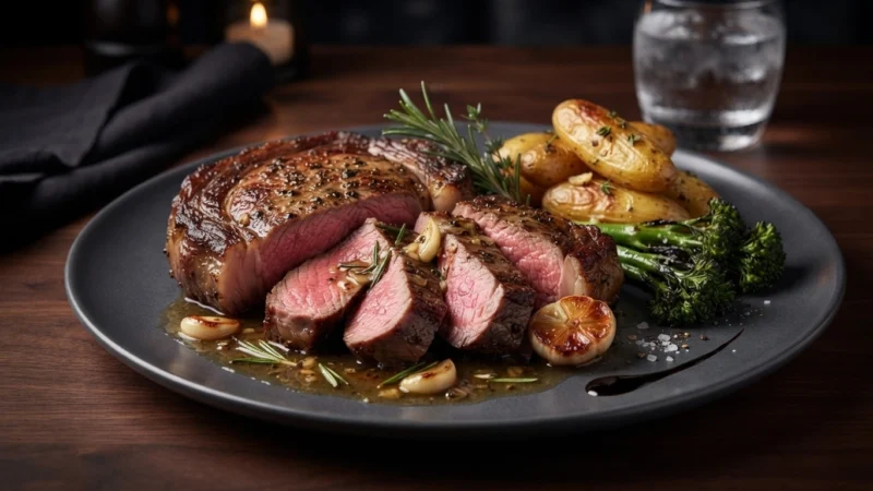 Sliced garlic butter steak