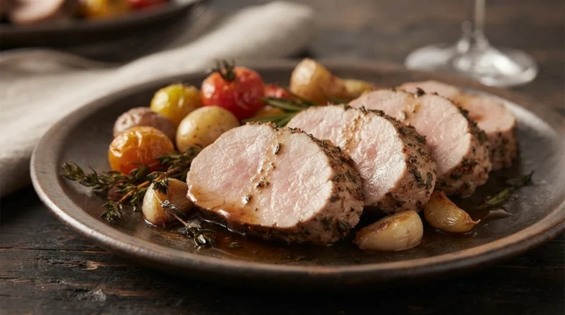 Juicy sliced pork tenderloin ready to serve
