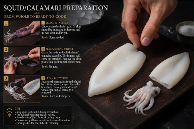 Squid calamari preparation