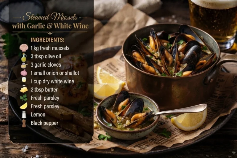 Steamed Mussels with Garlic and White Wine recipe