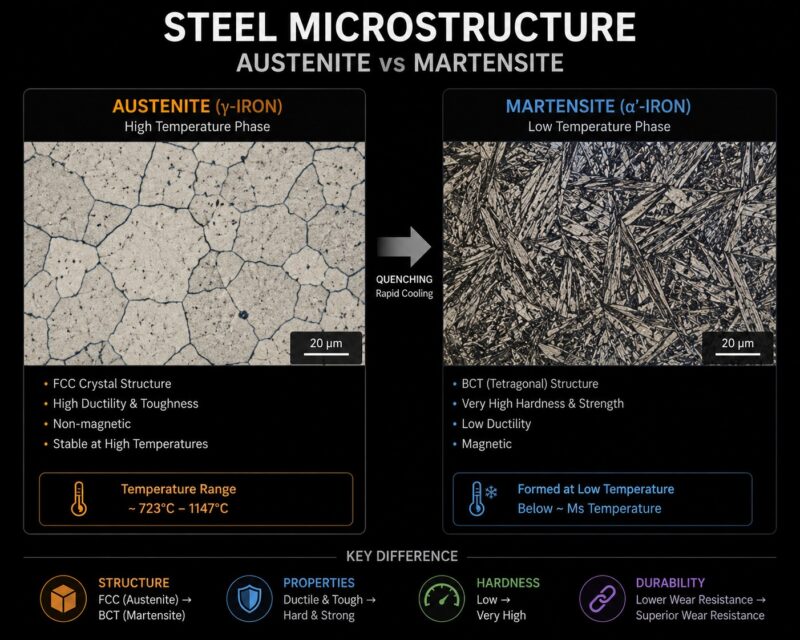 Steel microstructure phases used in heat treatment