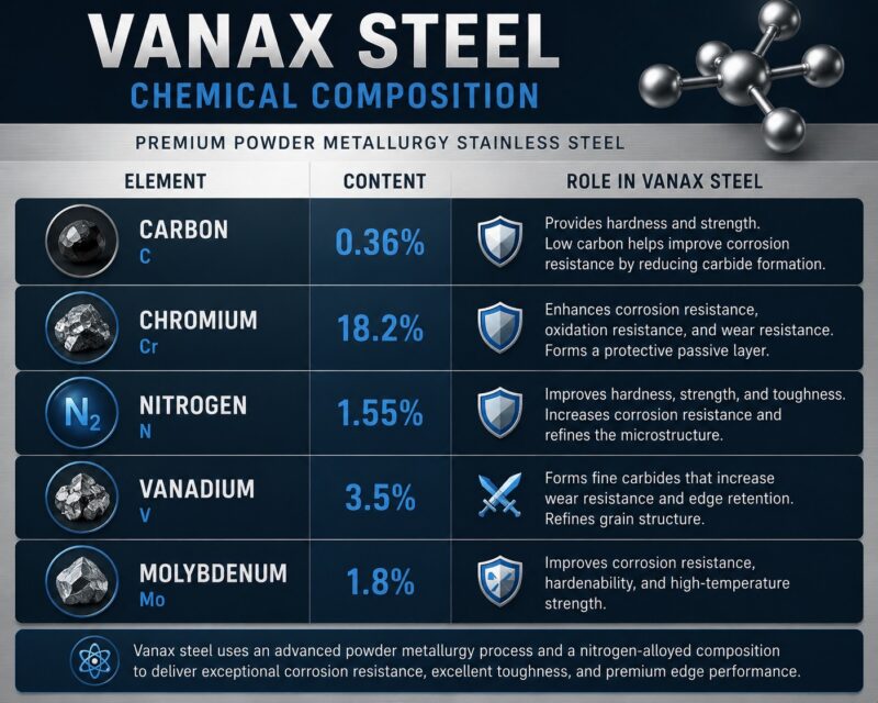 Vanax steel chemical composition infographic