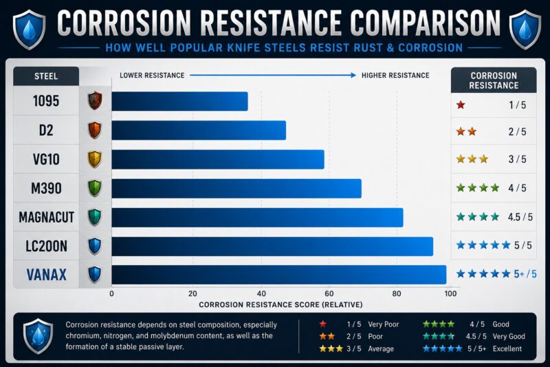 Corrosion resistance comparison of popular knife steels