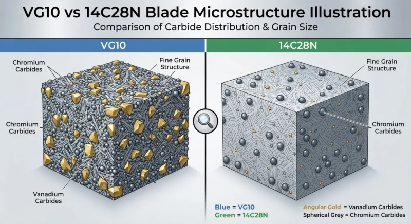 VG10 vs 14C28N Blade Microstructure