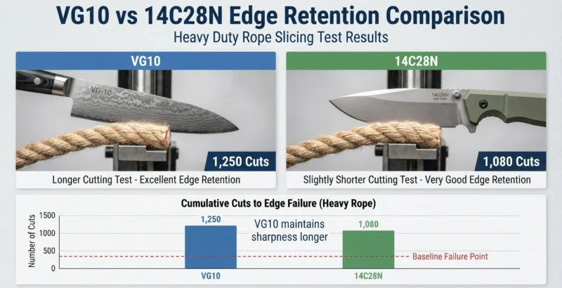 VG10 vs 14C28N Edge Retention Comparison