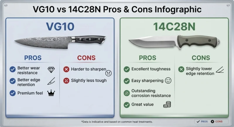 VG10 vs 14C28N Pros & Cons Infographic