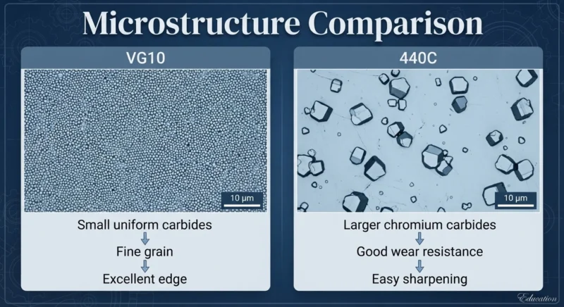 vg10 vs 440c Microstructure Comparison