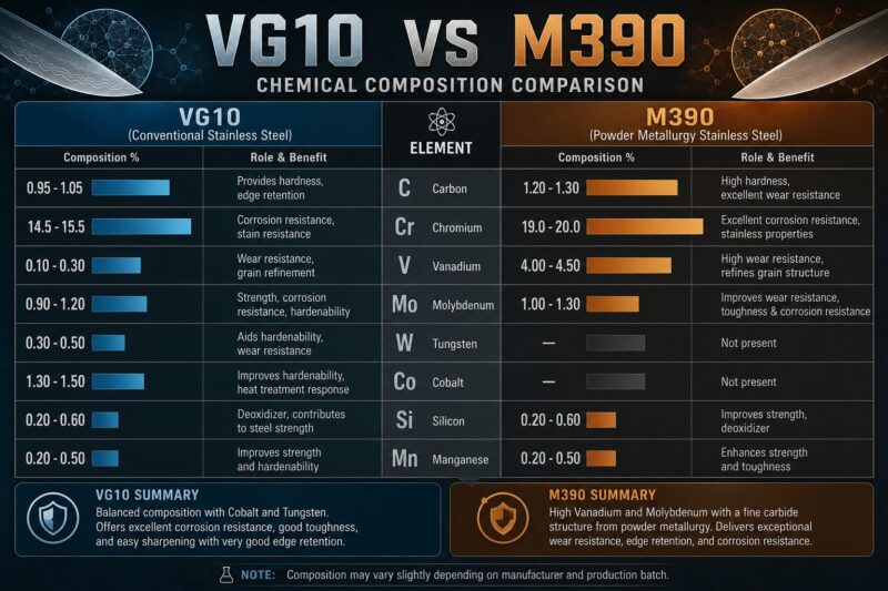 VG10 vs M390 Chemical Composition