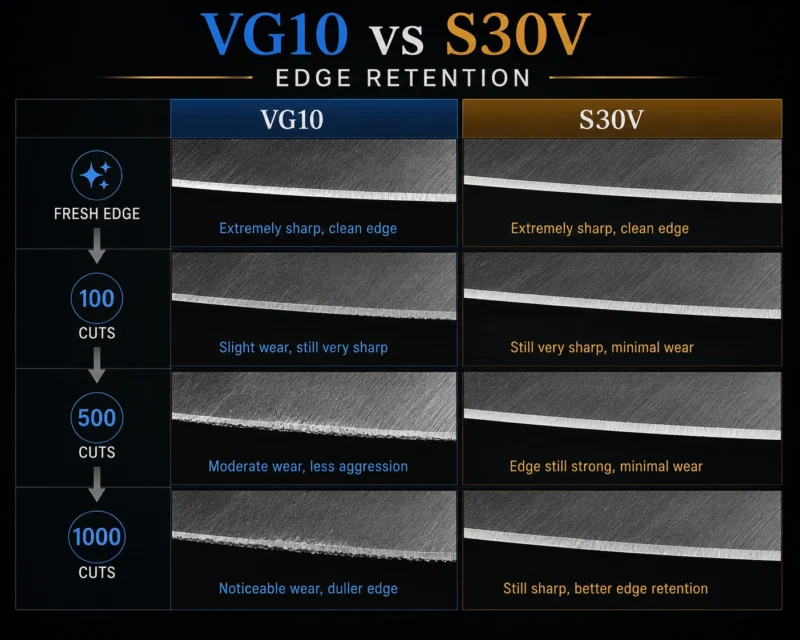 vg10 vs s30v Edge Retention Comparison