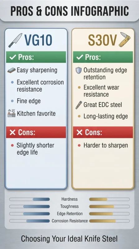 vg10 vs s30v Pros & Cons Infographic