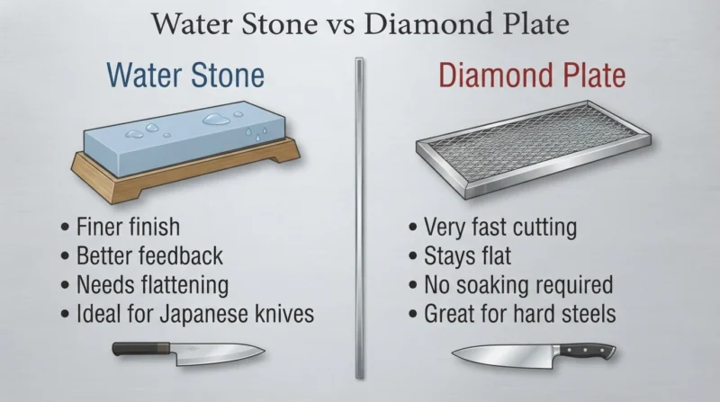 Comparison between water stones and diamond sharpening plates