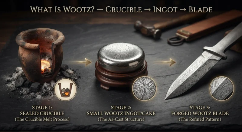 Wootz steel production from crucible ingot to forged blade
