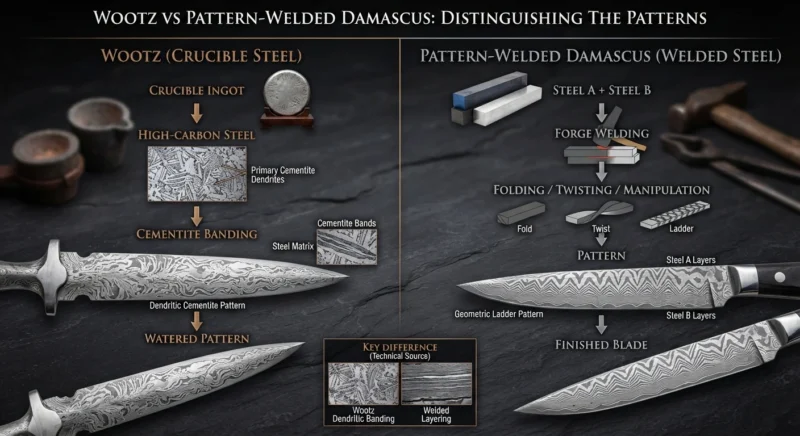 Wootz steel versus pattern-welded Damascus construction