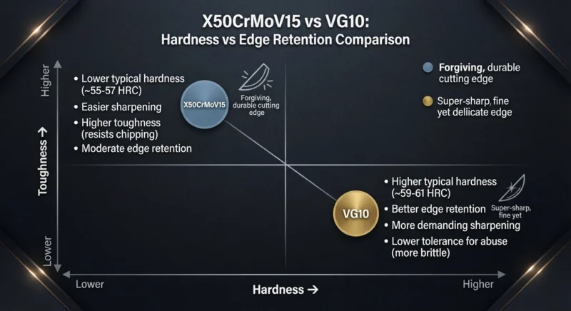 X50CrMoV15 vs VG10 Hardness vs edge retention